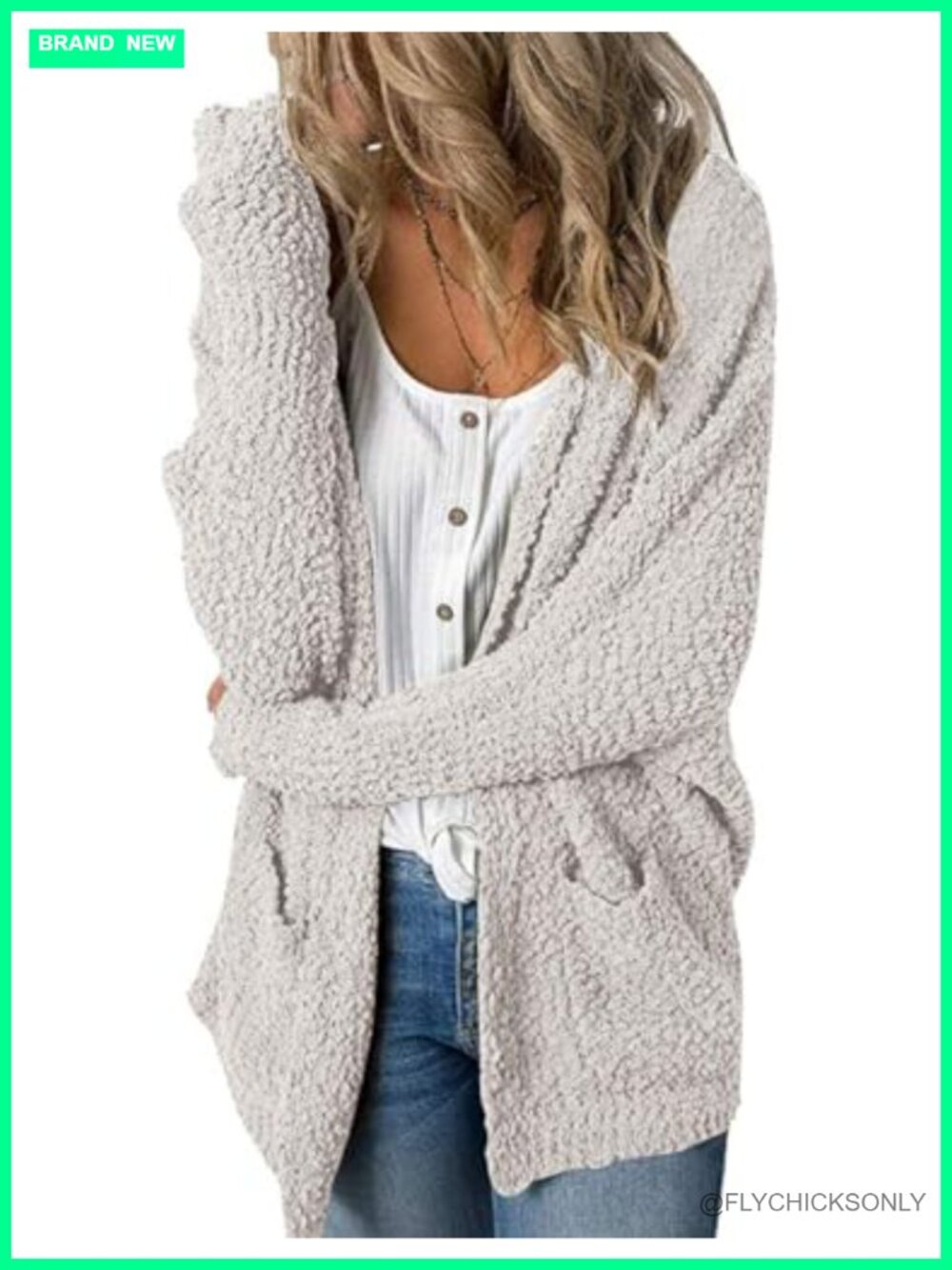 Chunky Oversized Knit Cardigan Sweater Fuzzy Boyfriend Style Long Sleeve with